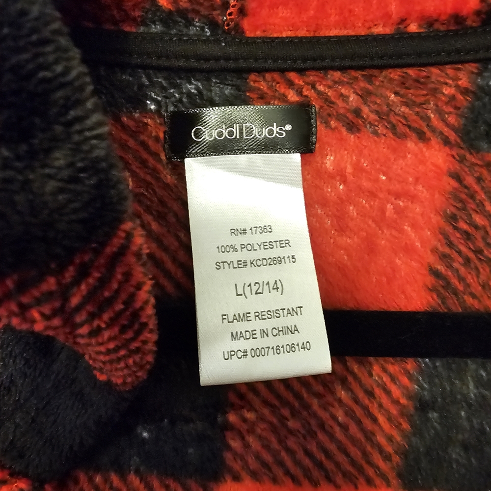 Cuddl Duds Red and Black Plaid Robe - Kids Size Large 12-14 NWOT - Picture 5 of 5